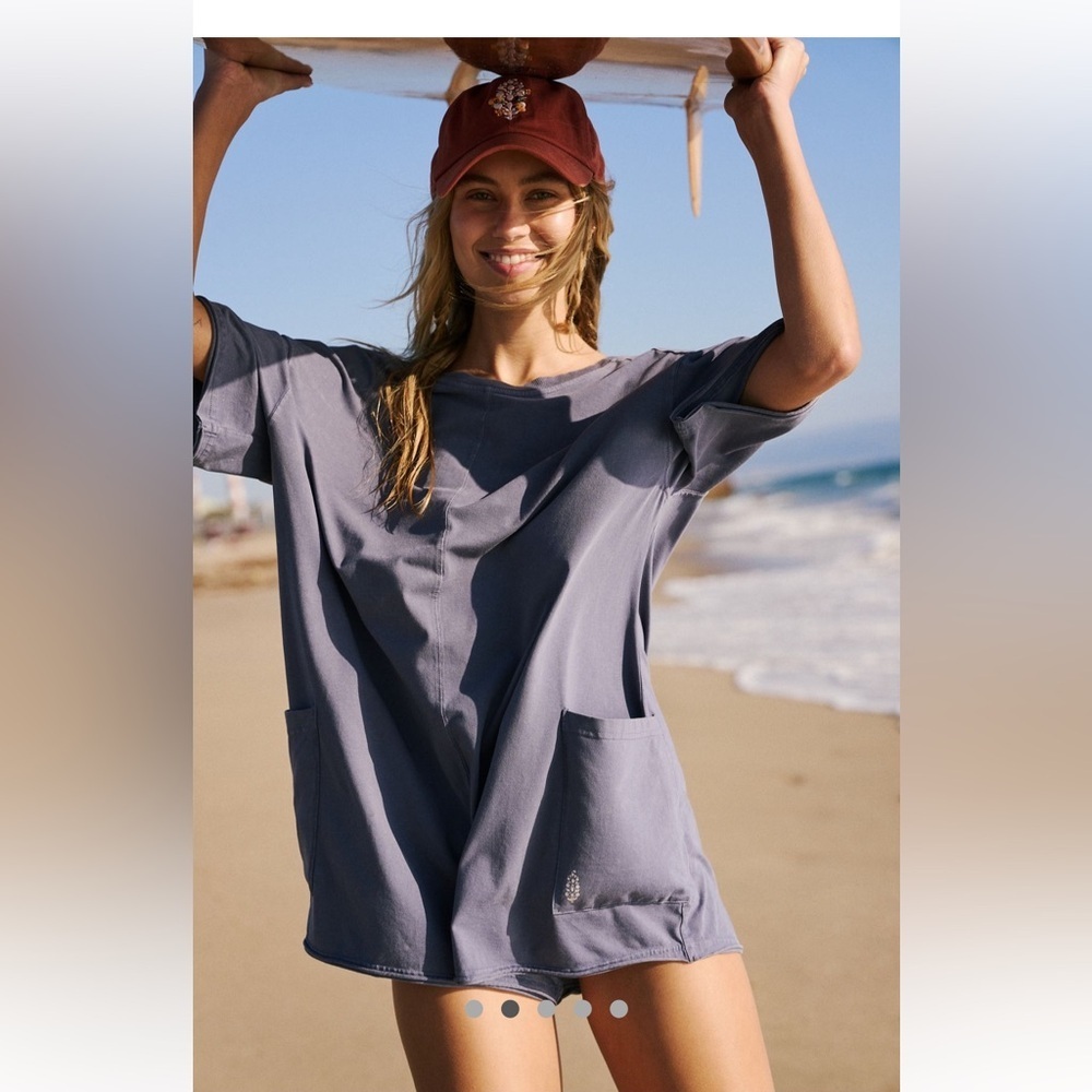 Free People Movement Hot Shot Tee Romper XS in Indigo Blue